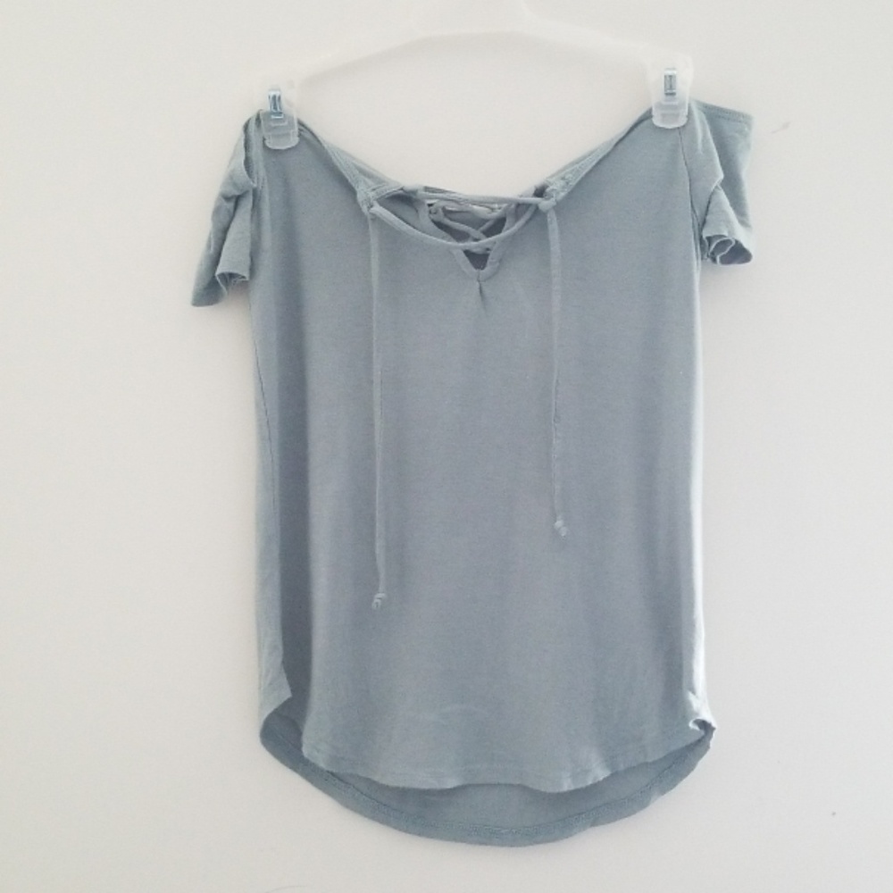 LA HEARTS/PACSUN Off the Shoulder Blue-Grey Shirt